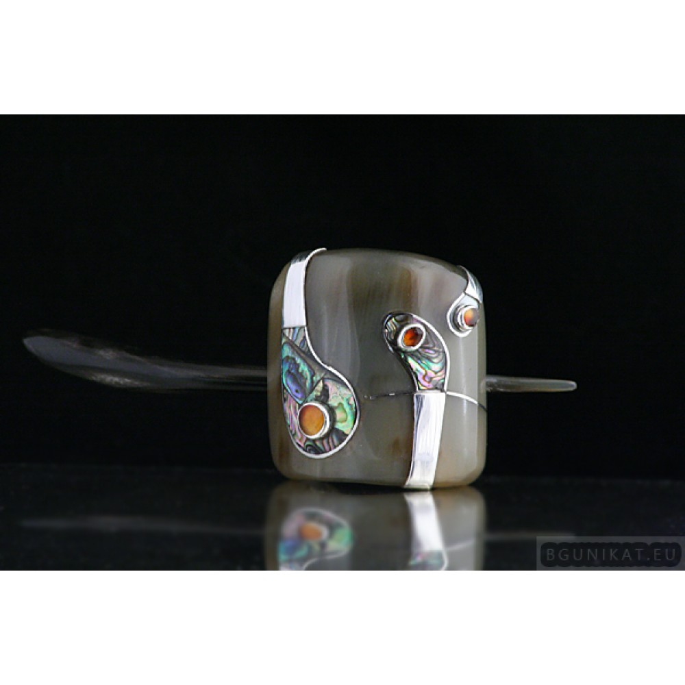 Silver Hair Barrette with carnelian