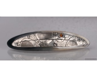 Sterling silver hair barrette with genuine amber