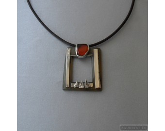 Sterling silver necklace with horn and carnelian 769