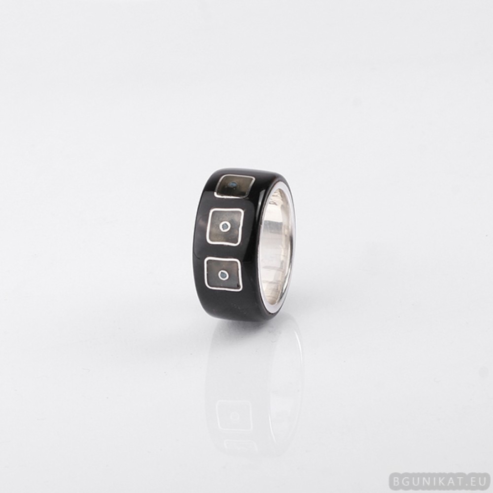 Engagement ring with sterling silver, horn and turquoise . Men Wedding Band. Unisex Ring. Unusual wedding ring 801.