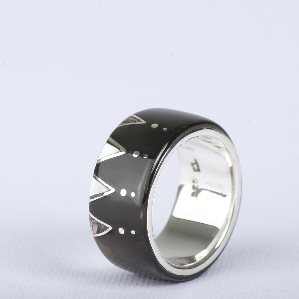 Wedding ring with silver 925,  mother-of-pearl and horn. Men Wedding Band. Wedding Rings. Unisex Ring. Unusual engagement ring 783.