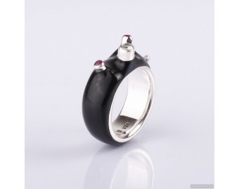 Wedding ring with sterling silver, zircon and ruby. Wedding Rings. Unisex Ring. Unusual wedding ring. Rubies inlay 791.