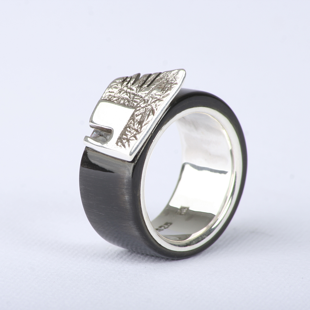 Wedding ring with sterling silver,  mother-of-pearl and horn. Men Wedding Band. Wedding Rings. Unisex Ring. Unusual engagement ring 802.